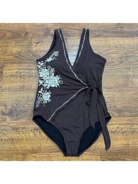 Sundance One Piece wrap embroidered swimsuit
